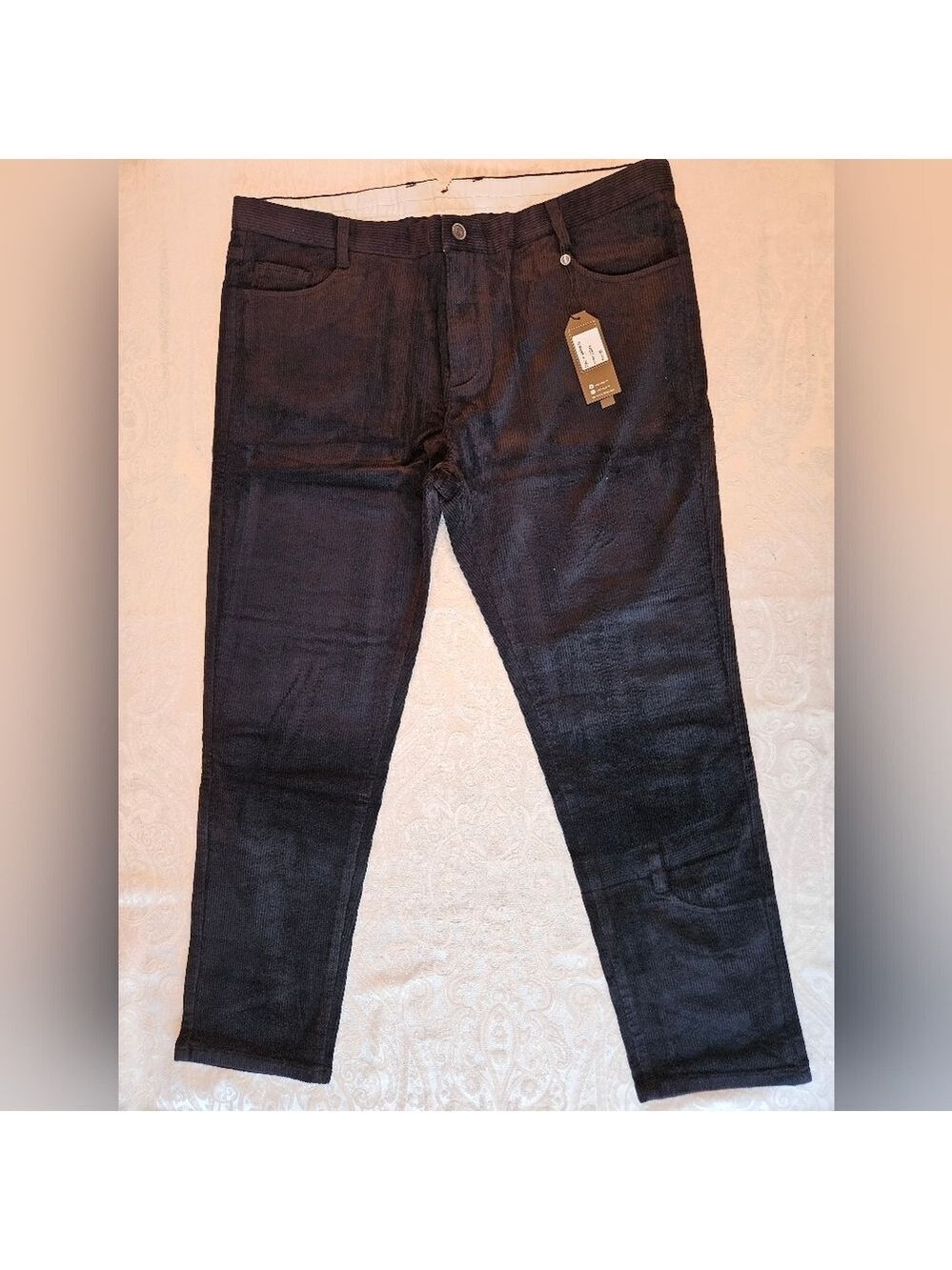 Men's Classic Cotton Black Corduroy Chino Pants, Size 46, Snover, NWT